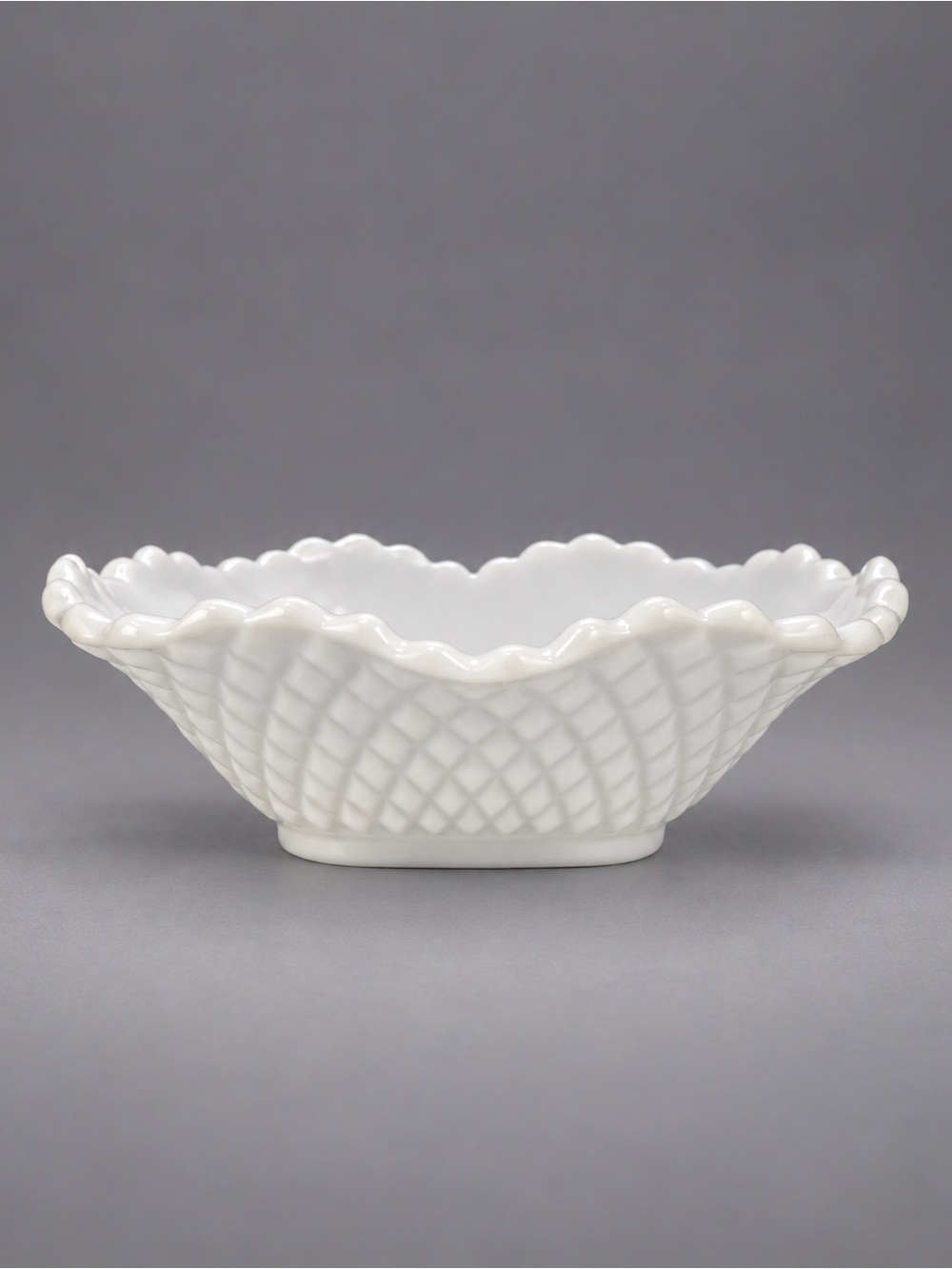 Westmoreland Vintage Milk Glass Diamond Ruffled Square Bowl